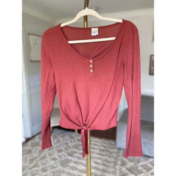 Paper Crane Keyhole Crop Top Warm Buttery Soft Cozy Waffle Knit Lounge Street M - Picture 2 of 9